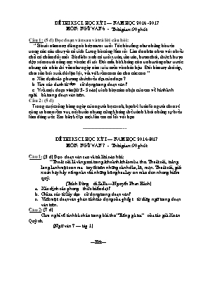 Đề kiểm tra học kì I môn Ngữ văn chương trình THCS - Năm học 2016-2017 - Trường THCS Hồng Sơn